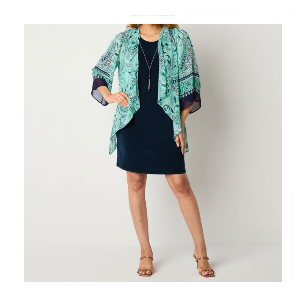 Studio One Faux Jacket Dress with Necklace • Size XL • NWT